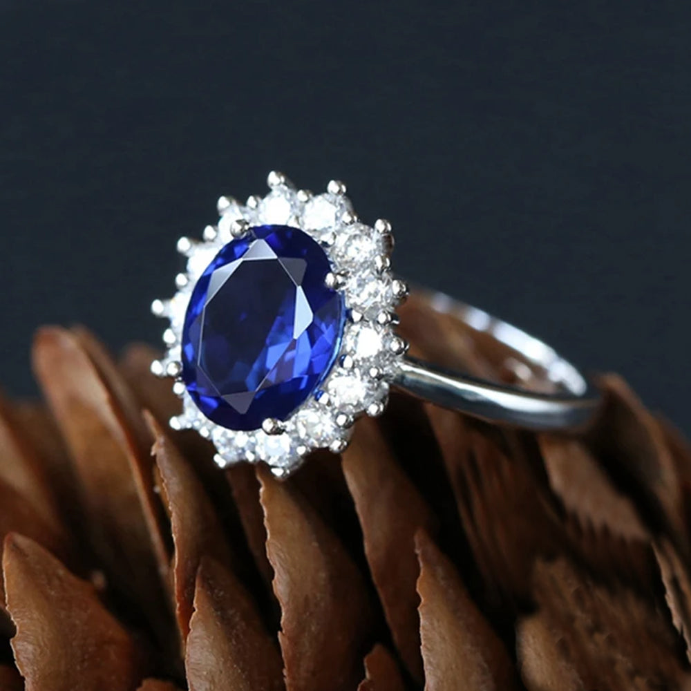 LORIELE™ - Bague entourage Lady Diana En Argent Sterling 925 - Diamant Moissanite Bleu 1 Carat 💎