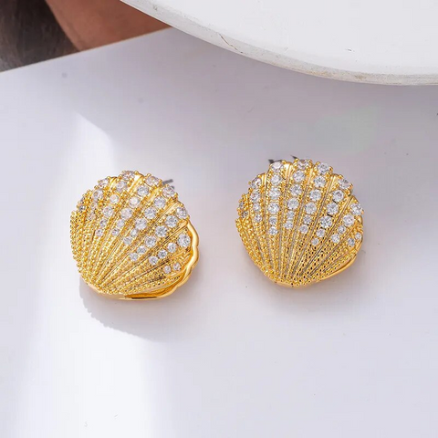 Boucles d'Oreilles Coquillage Marin Plaqué Or 18 Carats🐚