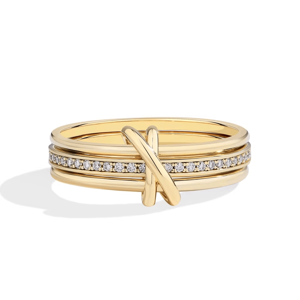 Anneaux Tournante Triptyque - Pavage Moissanite 💎