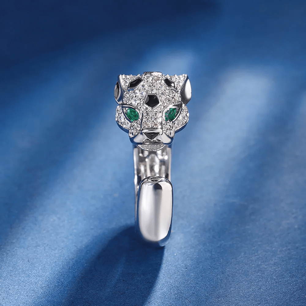 Bague Ajustable Féline Panthère 🐆 – Incrustée de diamants Moissanite 0,5 ct 💎