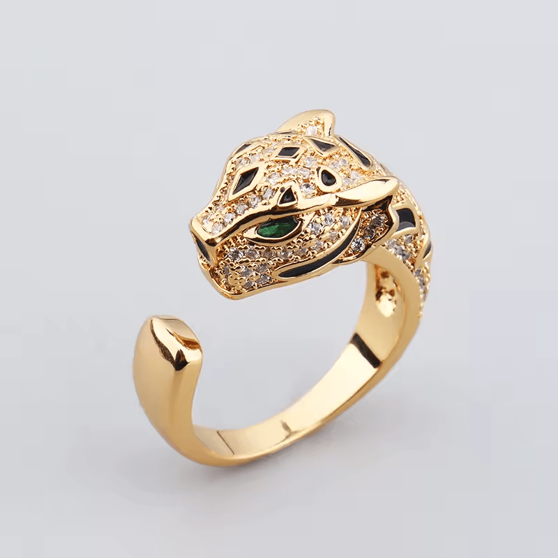 Bague Ajustable Féline Panthère 🐆 – Incrustée de diamants Moissanite 0,5 ct 💎