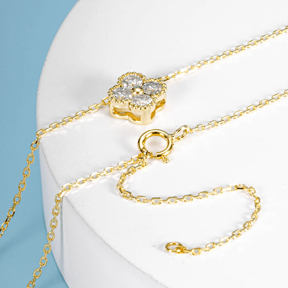 Collier Gold Clover Plaqué Or 18 carats - Diamant Moissanite 1 Carats💎Loriele™