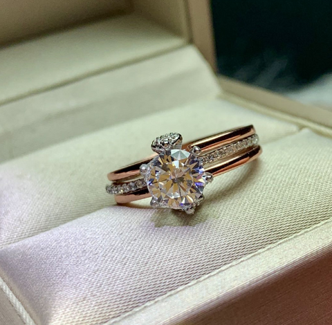 Athena Solitaire Ring Verguld & 925 Zilver - 1 Karaat Moissanite Diamant