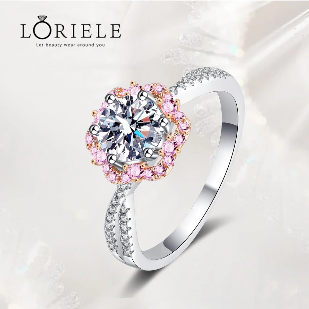 Bague Halo Sakura en Argent Sterling 925 - Diamant Moissanite 1 Carat 💎