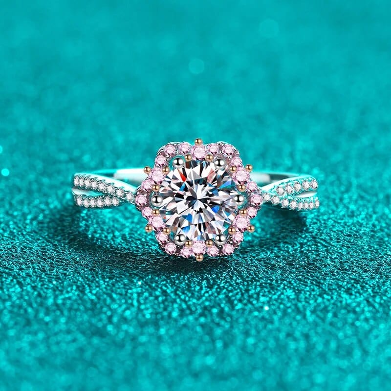 Bague Halo Sakura en Argent Sterling 925 - Diamant Moissanite 1 Carat 💎