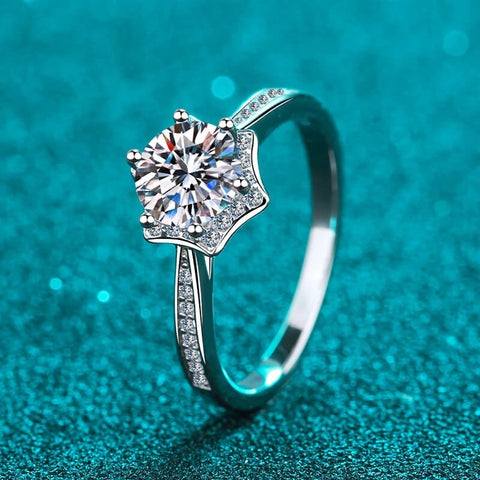 Bague Halo Étoile Radieuse en Argent Sterling 925 - Oxyde De Zirconium💎