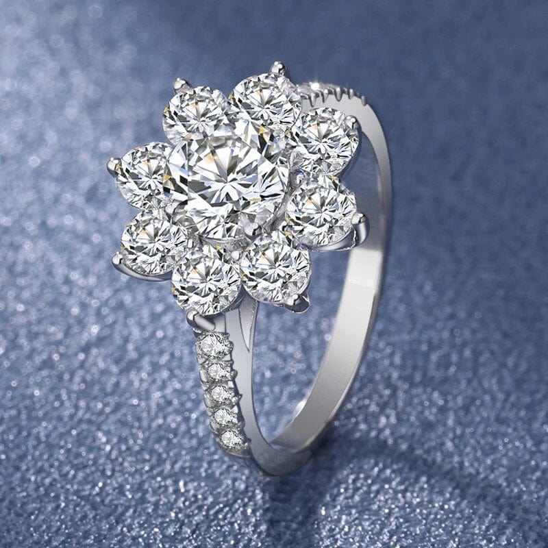 Bague Halo Fleur de cristal en Argent Sterling 925 - Oxyde De Zirconium💎