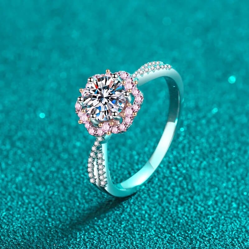 Bague Halo Sakura en Argent Sterling 925 - Diamant Moissanite 1 Carat 💎