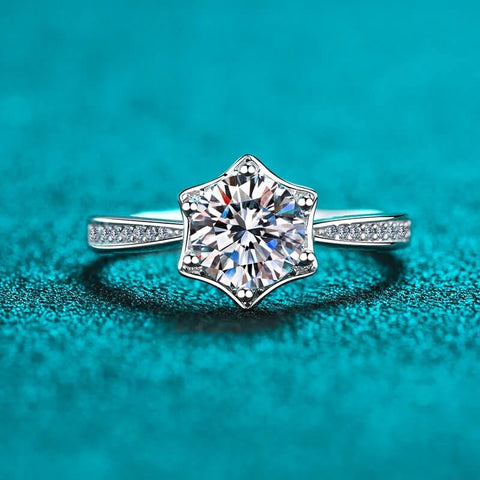 Bague Halo Étoile Radieuse en Argent Sterling 925 - Oxyde De Zirconium💎