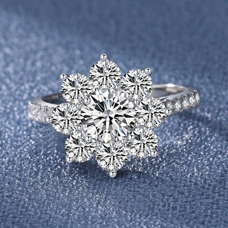 Bague Halo Fleur de cristal en Argent Sterling 925 - Oxyde De Zirconium💎