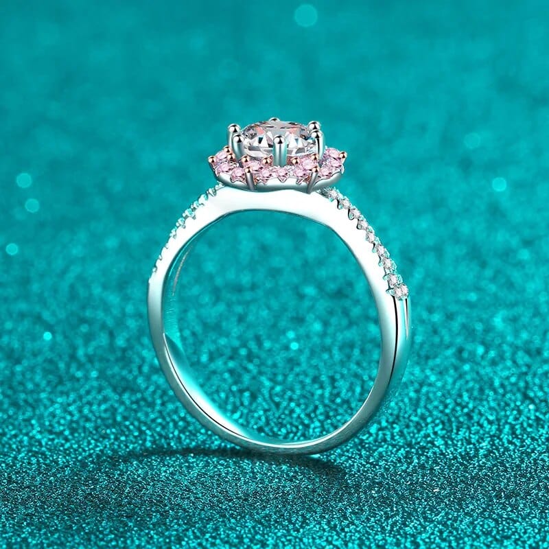 Bague Halo Sakura en Argent Sterling 925 - Diamant Moissanite 1 Carat 💎
