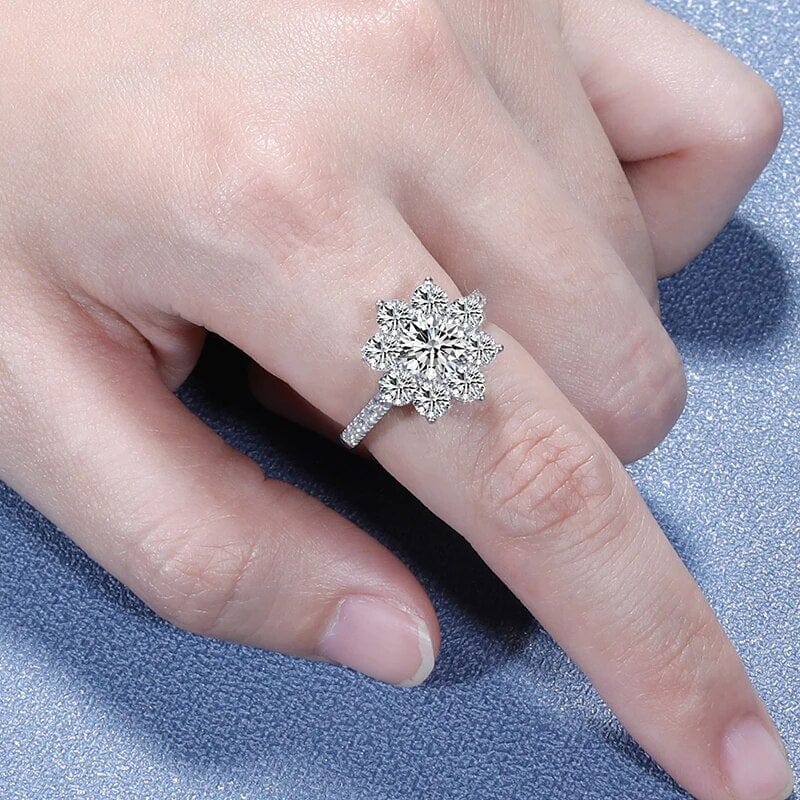 Bague Halo Fleur de cristal en Argent Sterling 925 - Oxyde De Zirconium💎