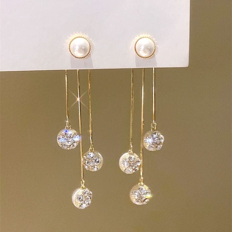 Boucles d'oreilles pendante à perles brillantes - Plaqué Or 18 Carats✨