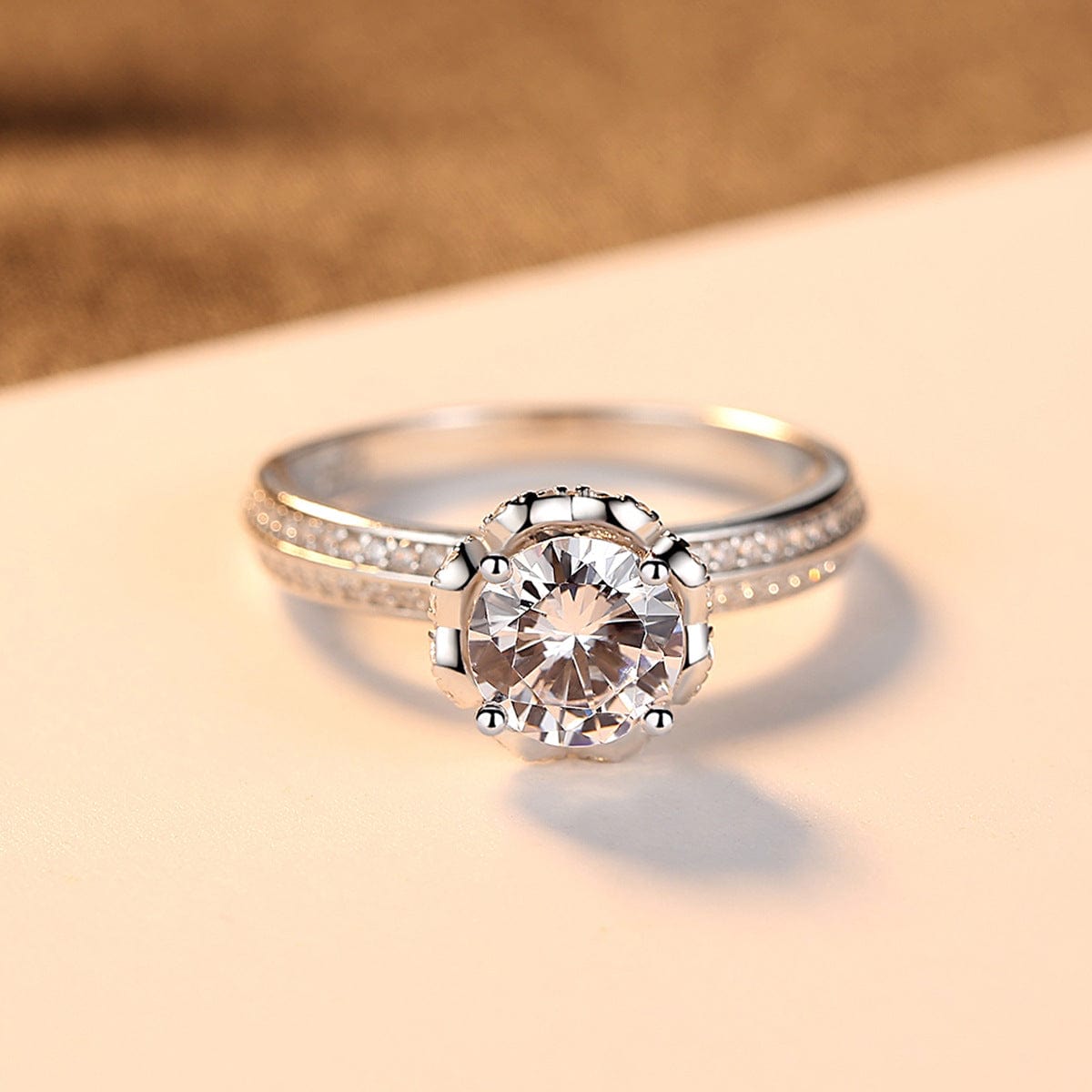 Bague Solitaire Fleur de Serment En Argent Sterling 925 - Diamant Moissanite 1 Carat 💎