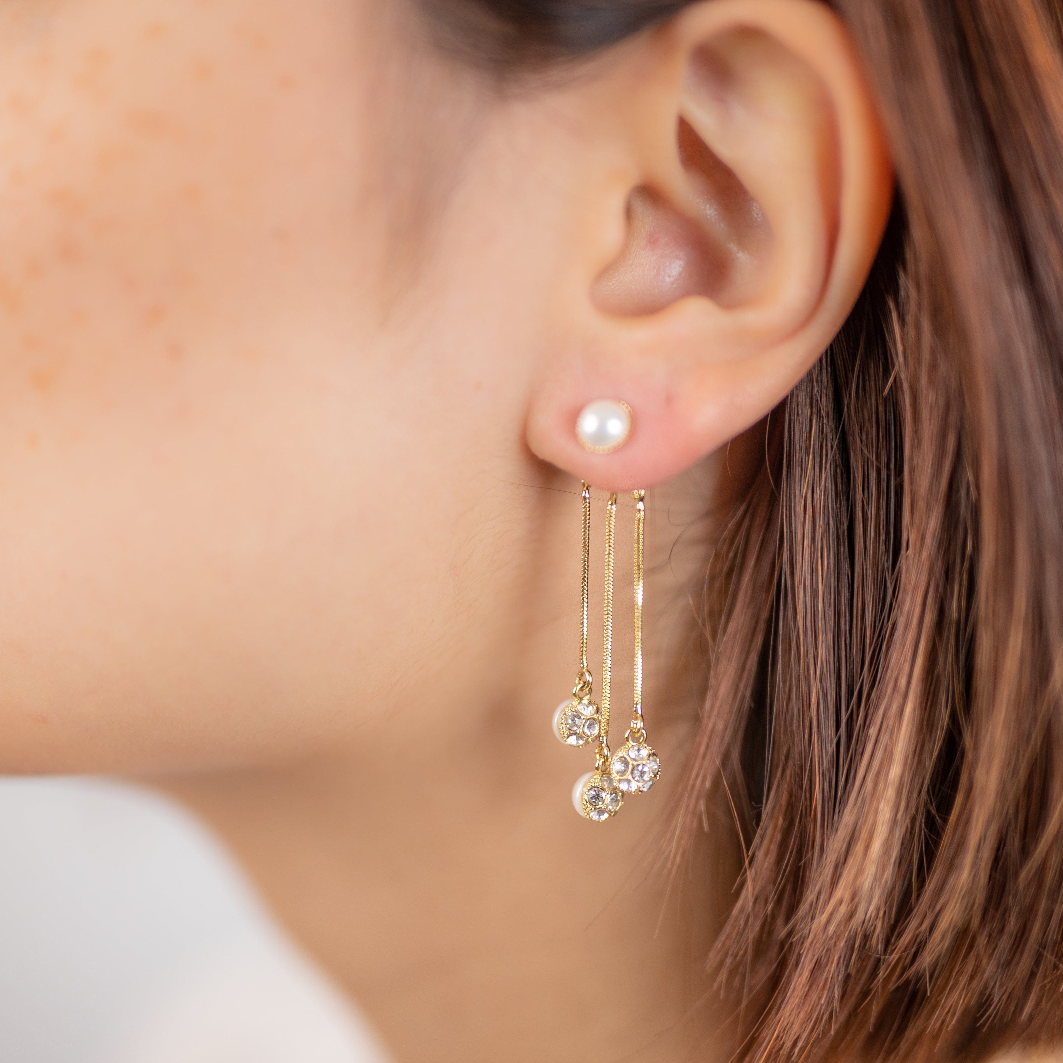 Boucles d'oreilles pendante à perles brillantes - Plaqué Or 18 Carats✨